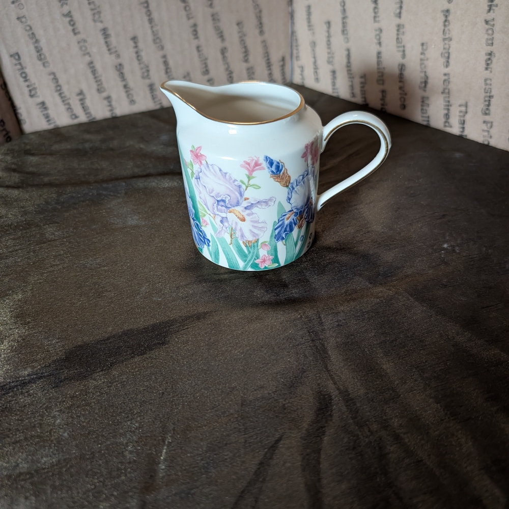 Lenox Floral Ceramic Pitcher with Blue and Pink Accents